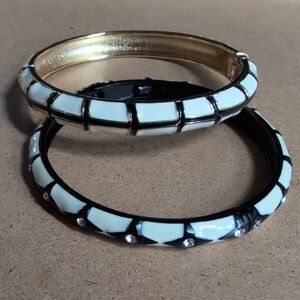 Elegant Cream and Gold Enamel Bangle Set